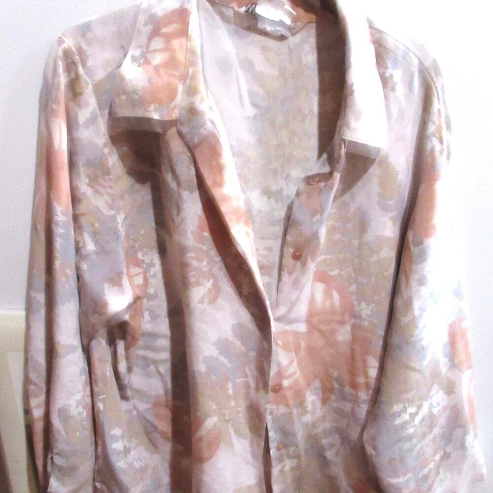 Winter Silks Blouse print  Silk  blend Top XL Shirt